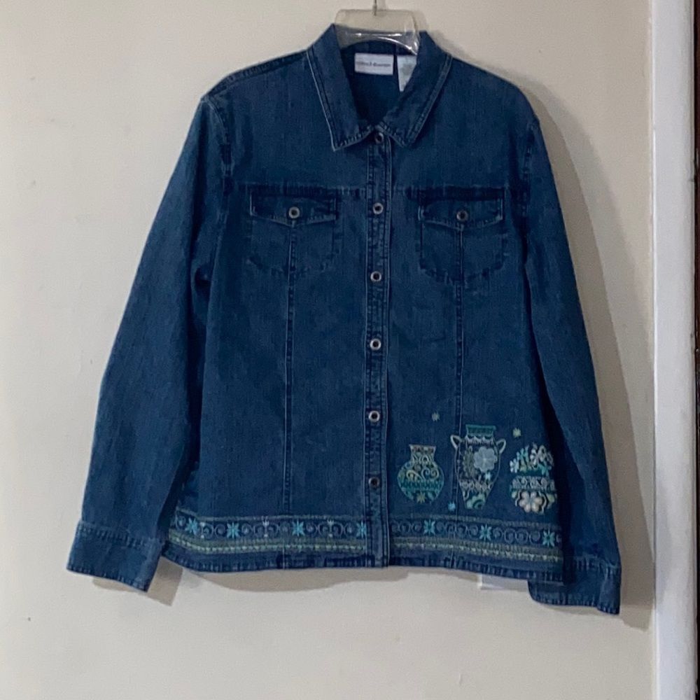 Alfred Dunner Women Denim Embroidered Jacket Size 14